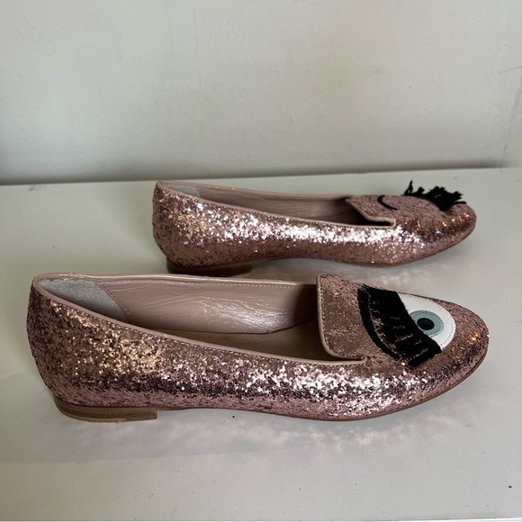 Chiara Ferragni Flirting Winking Eye Pink Glitter Ballet Flats Size 7 - Picture 7 of 11